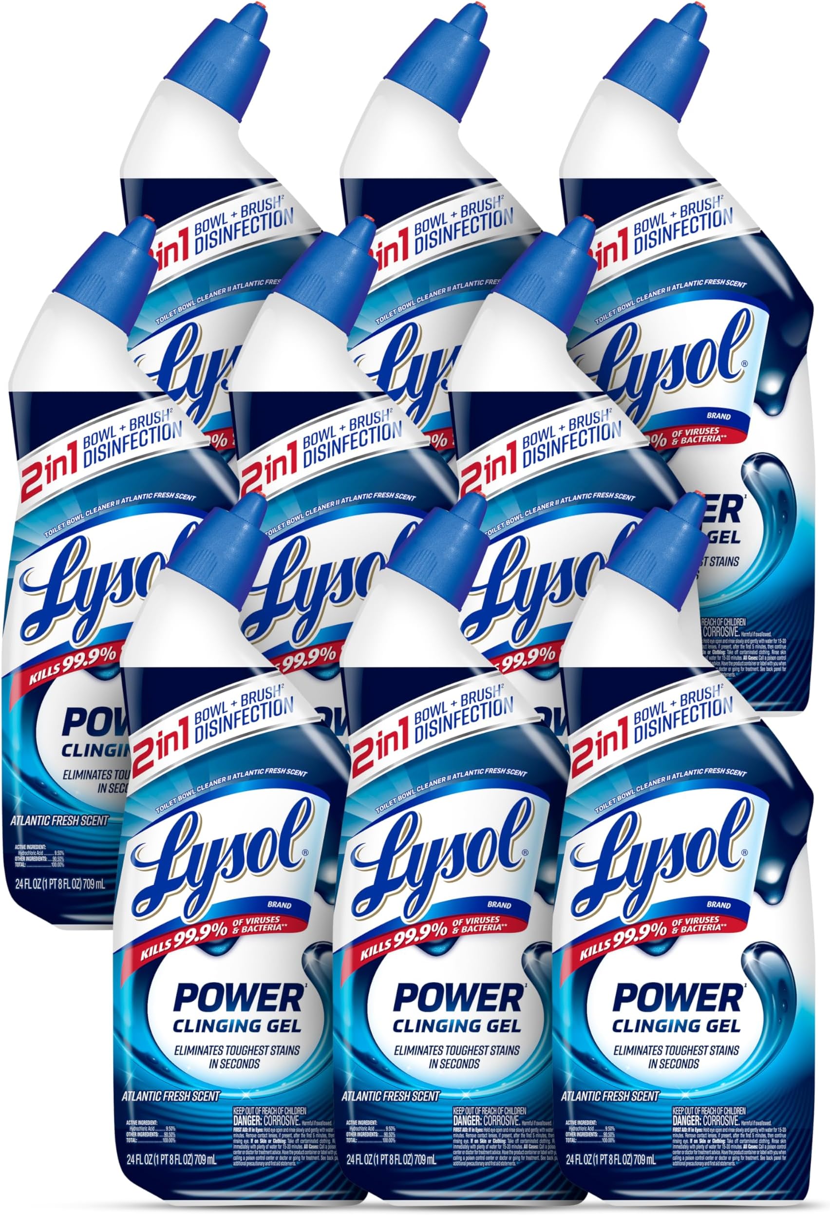 Toilet Bowl Cleaner, Max Strength Bathroom Cleaning Supplies, Toilet Bowl Cleaner Clinging Gel, Home Essential, Instant Stain Removal, Disinfecting and Deodorizing, Bleach Free, 24 oz (9 ct)