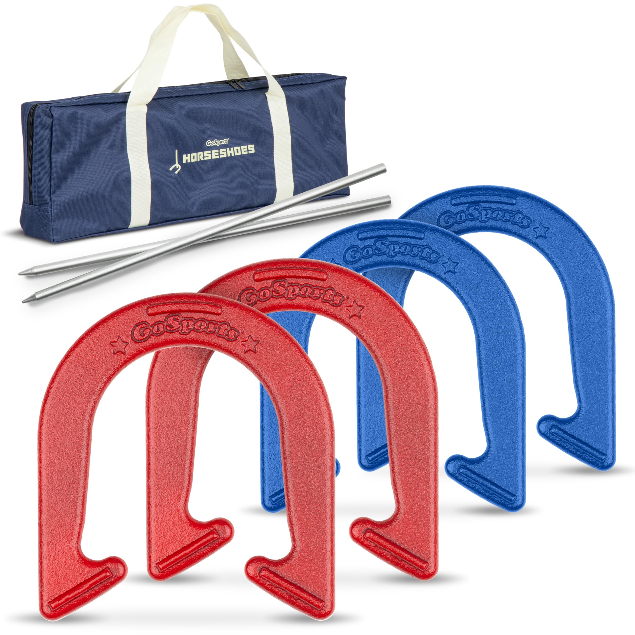 GoSports Steel Horseshoes Game Set - Includes 4 Horseshoes, 2 Stakes and Carrying Case