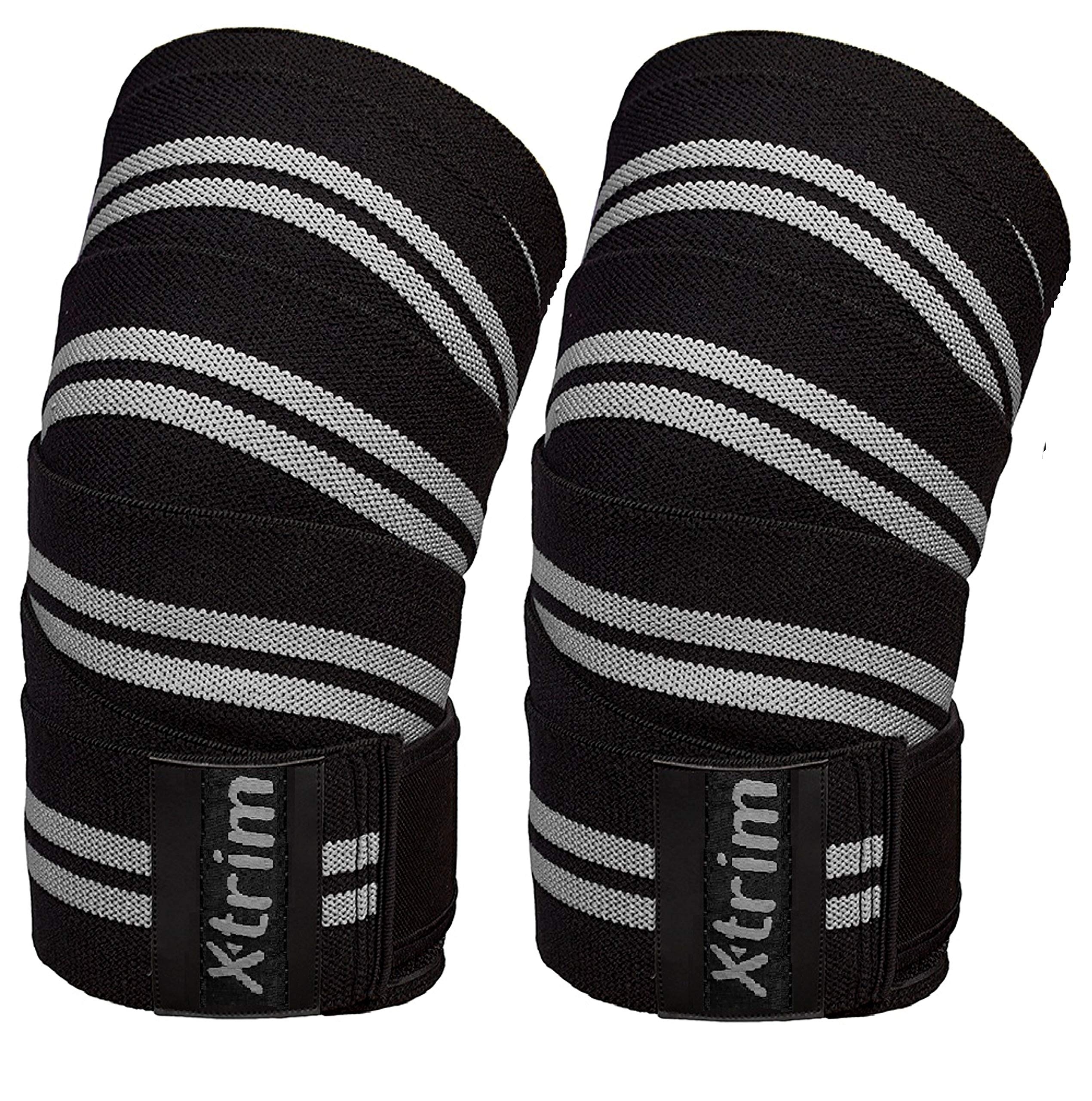 XTRIM Knee Support for Men - Knee Wraps - Knee Stabilizer - Unisex Knee Bands for Sports, Squats, and Heavy Lifting, Washable Fabric (2 Meters Long, Set of 2, Grey)