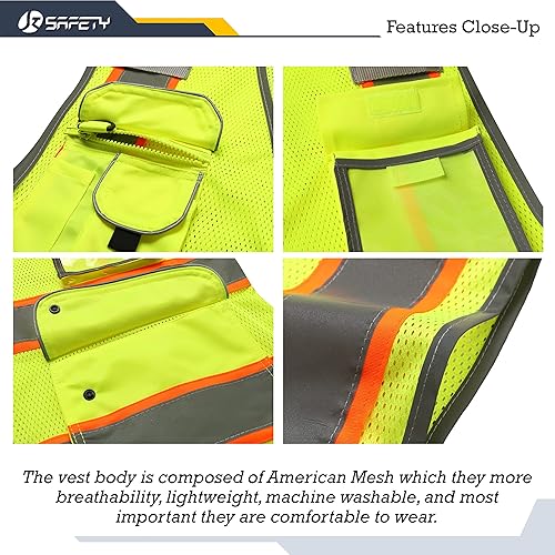 Miniatura 9 de JKSsafety - Chaleco de seguridad de alta visibilidad con 9 bolsillos HQ clase 2  Cuerpo de color neón con tiras reflectantes  Cumple con las normas