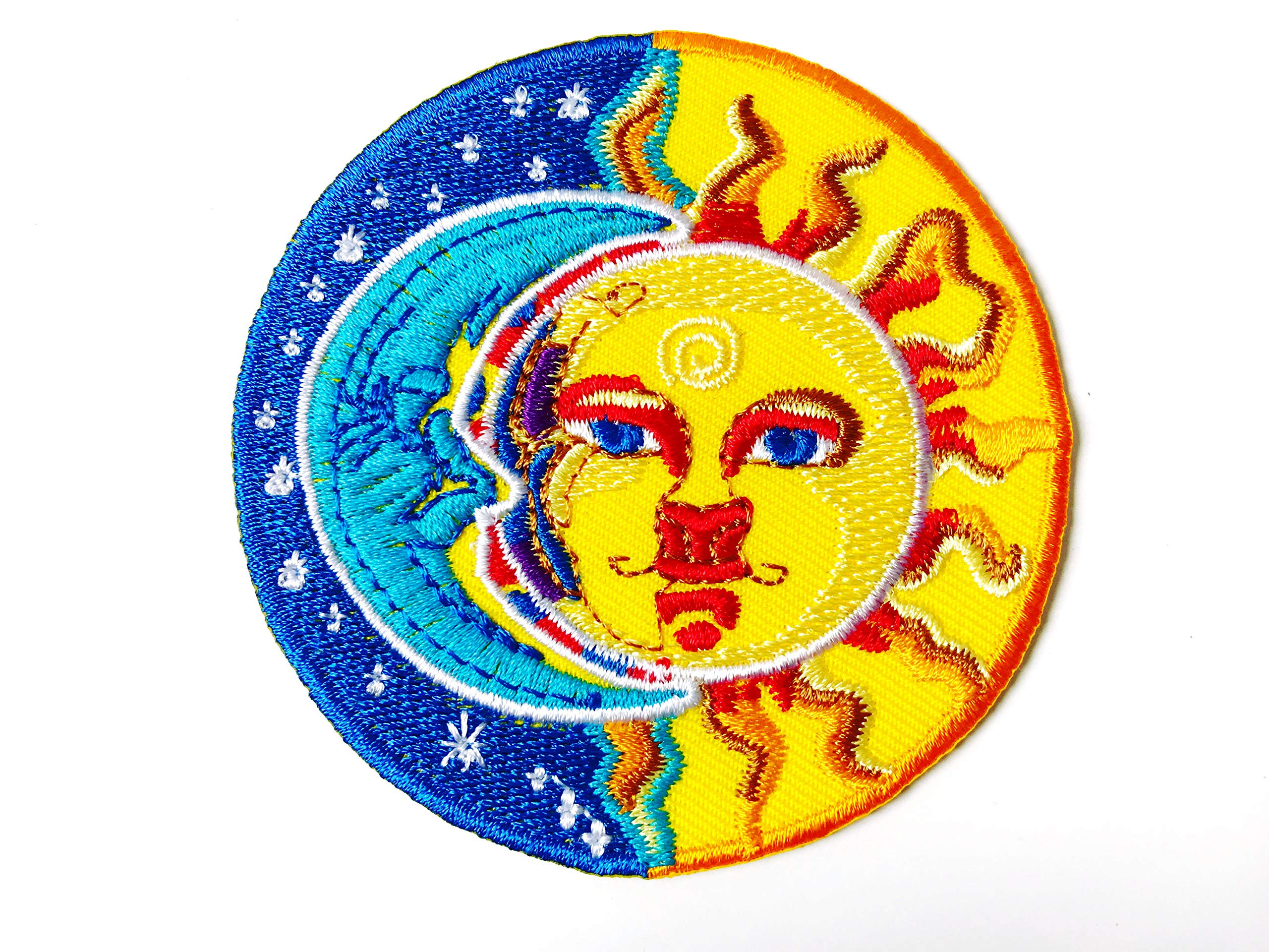 Tyga_ThaiMoon and Sun Half Blue and Half Yellow Star Sunshine Good Dream Ying Yang Happy Hippie Embroidered Sew on Iron on Patch for Backpacks Jeans Clothing Costume