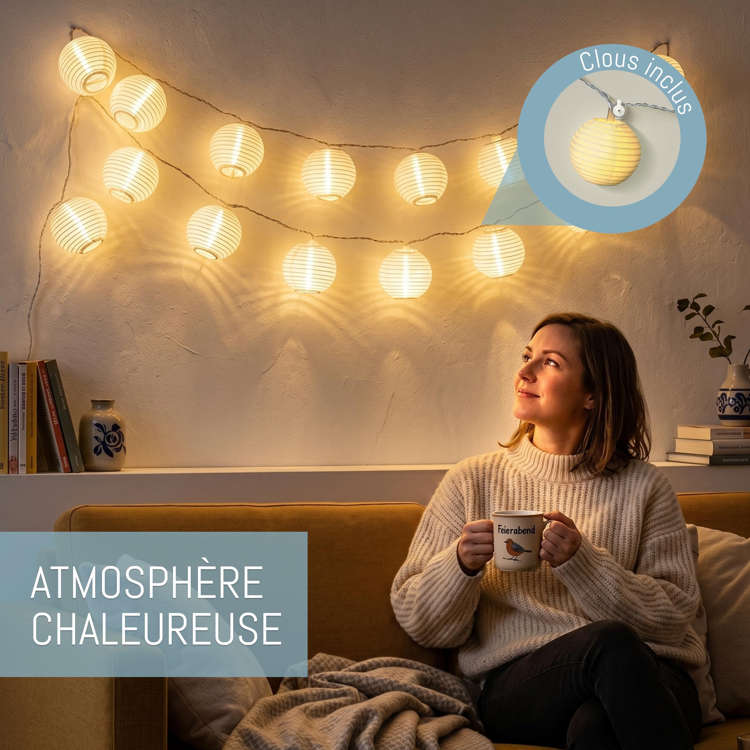 CozyHome Guirlande lumineuse exterieure lampions - 20 lampions LED & 7m I Avec prise I Guirlande lumineuse chambre Guirlandes lumineuses interieur I Fairy lights Girlande noel decoration d'intérieur