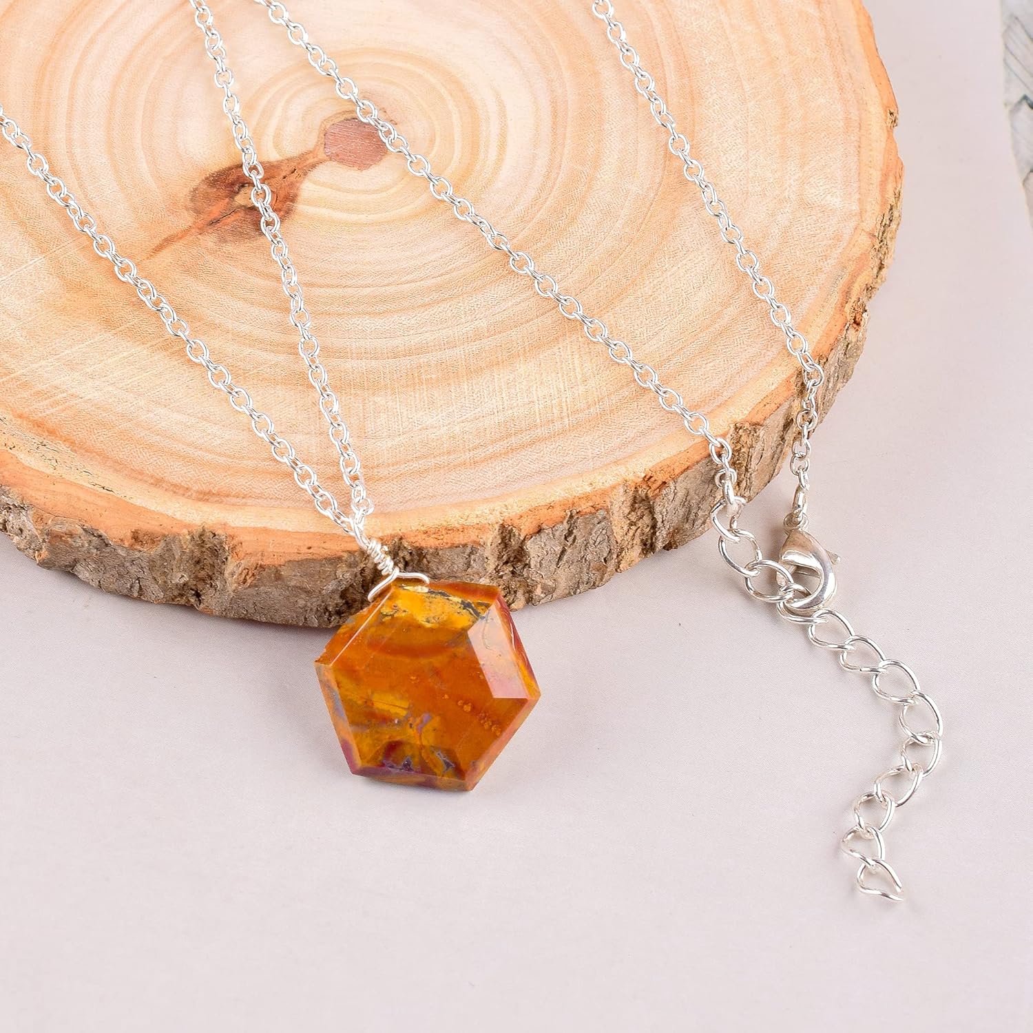 Natural Agate Crystals Pendant Necklace, Hexagon Cabochon Gemstone, Energy Healing Crystals, Birthday, Gift for Her, Gemstone Jewelry 18 inch AAA+ Quality (agate B) - Image 5
