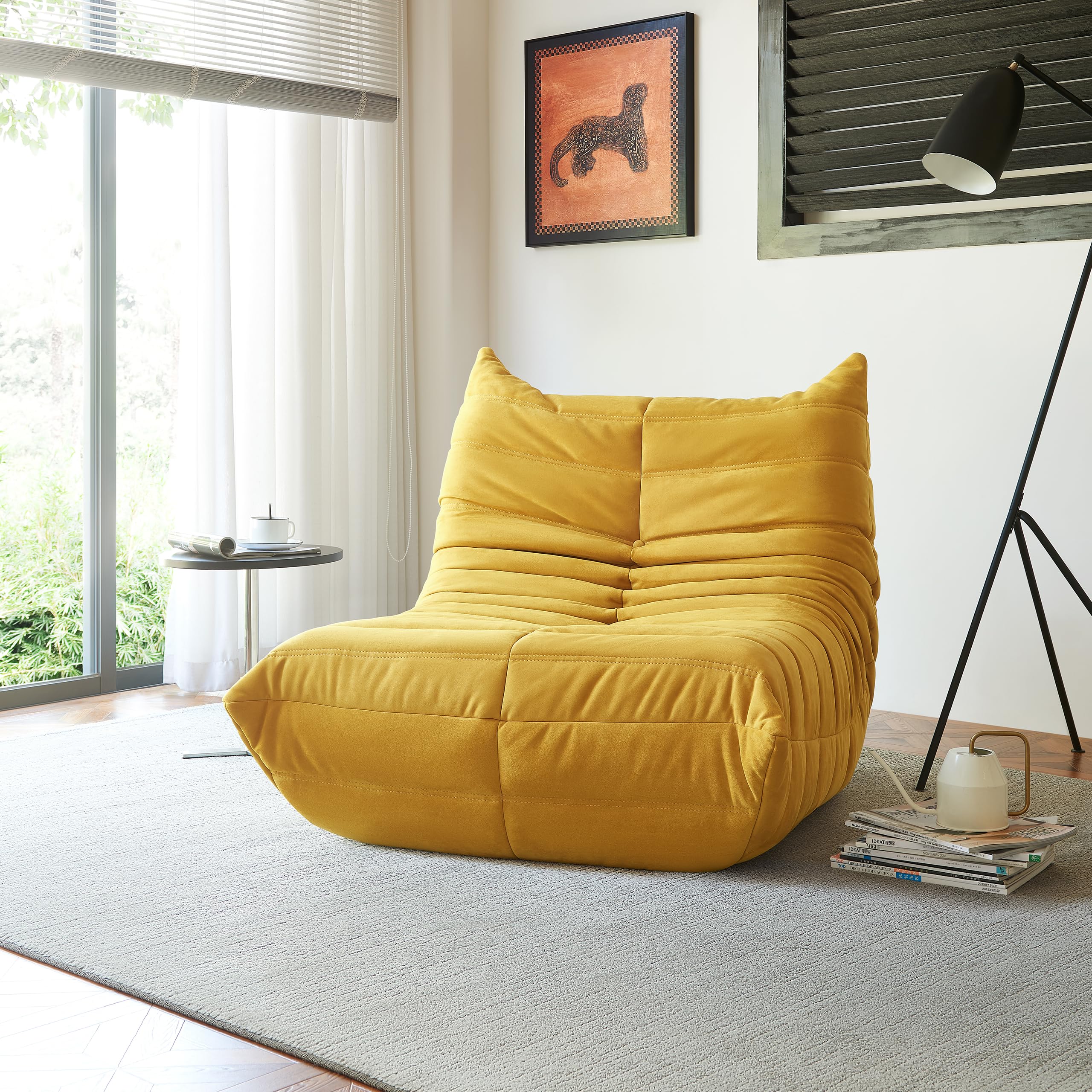 Bean Bag Chair,Fireside Chair, Lazy Floor Couch, Corner Bean Bag & Tatami Sofa for Living Room?Floor Sofa, Bean Bag Chairs for Adults,Gaming Bean Bag Chairs (Yellow)