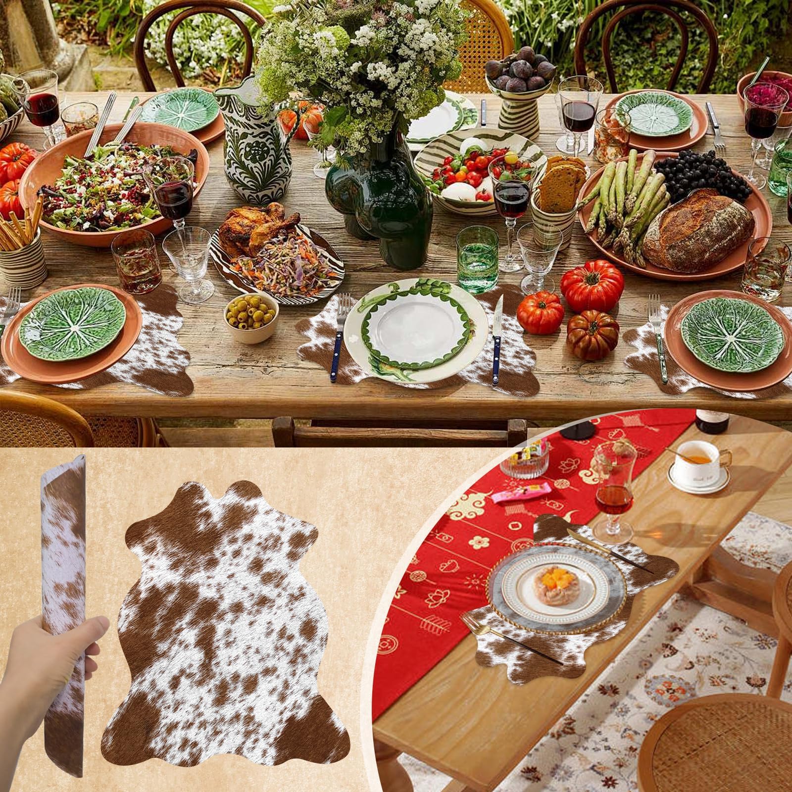 Lot de 100 sets de table jetables en papier imprimé vache occidentale pour banquet, cuisine, décoration de chambre (marron clair)