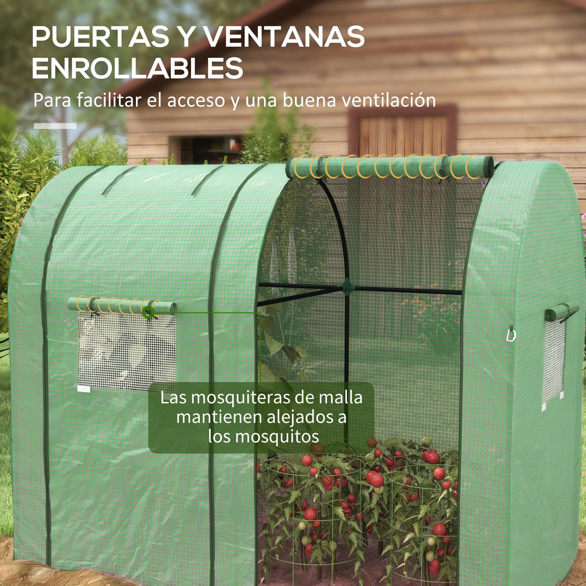 Outsunny Invernadero de Jardín Mini Invernadero con Anti-UV 4 Ventanas 2 Puertas Enrollables con Cremallera para Cultivo de Plantas Flores Tomates en Terraza Patio 185x94x150 cm Verde