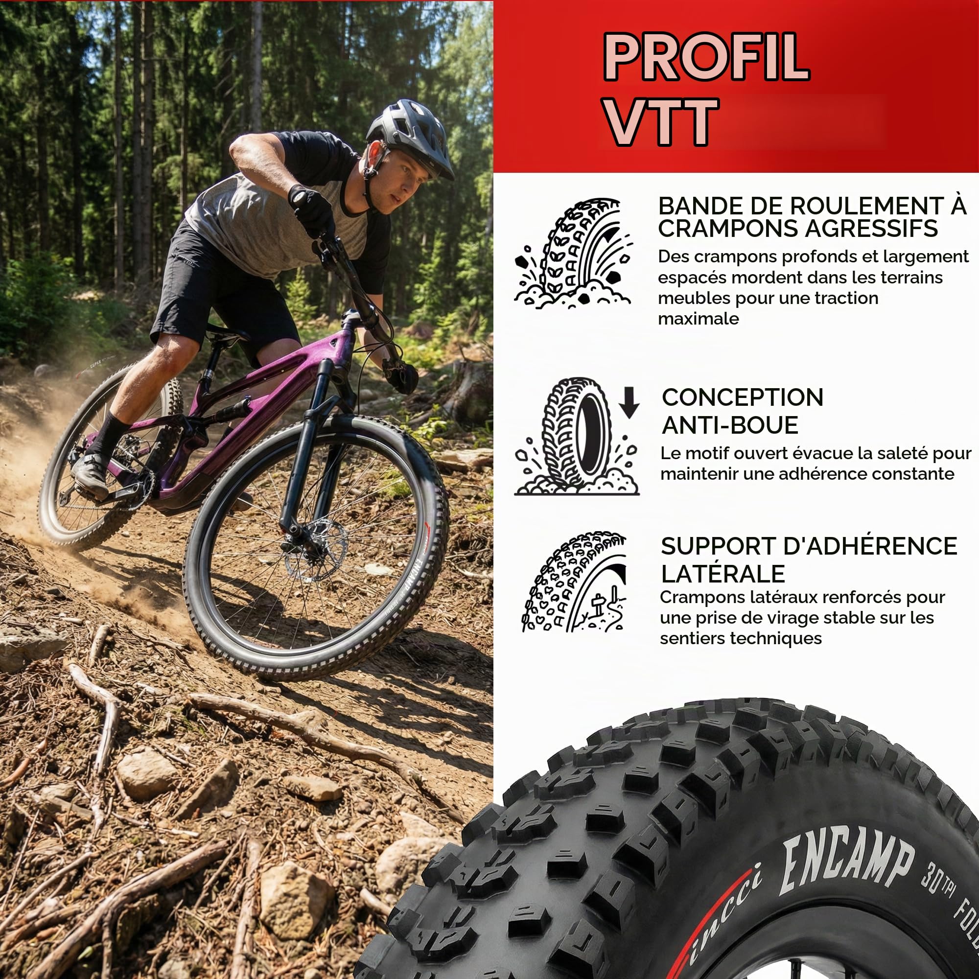 Fincci Pneu VTT 26x1.95 50-559 Pliable 30 TPI pour XC et Enduro (Lot de 2) | Pneus VTT Pliables 26 Pouces x1.95, ETRTO 50-559, 30 TPI - Pour XC, Randonnée, Enduro, Vélo Hybride et VAE - Lot de 2