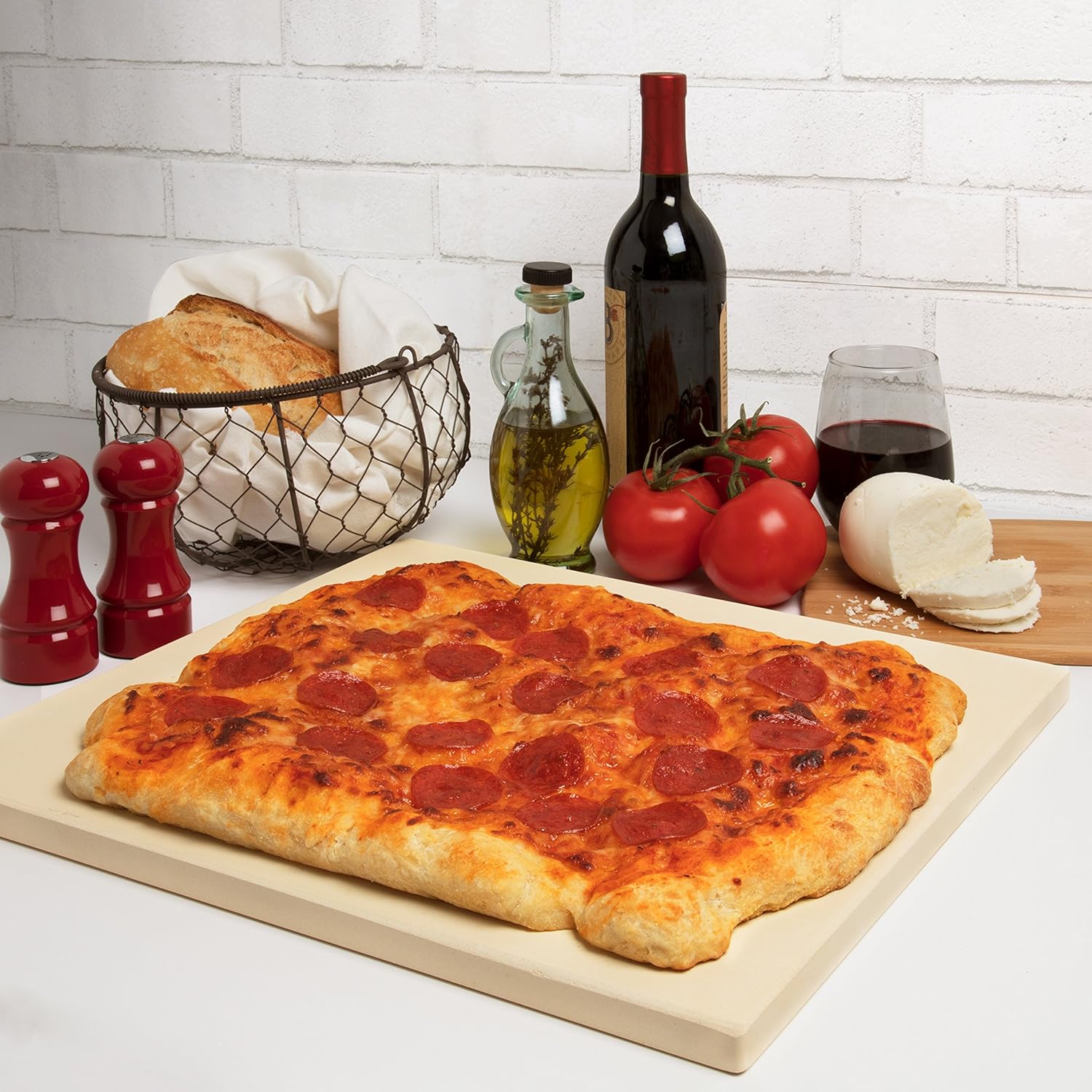 CucinaPro Pizza Stone for Oven, Grill, BBQ- Rectangular Pizza Baking Stone- XL 16" x 14" Pan for Perfect Crispy Crust- Extra Thick 5/8": Large Square Pizza Stone For Oven: Kitchen & Dining