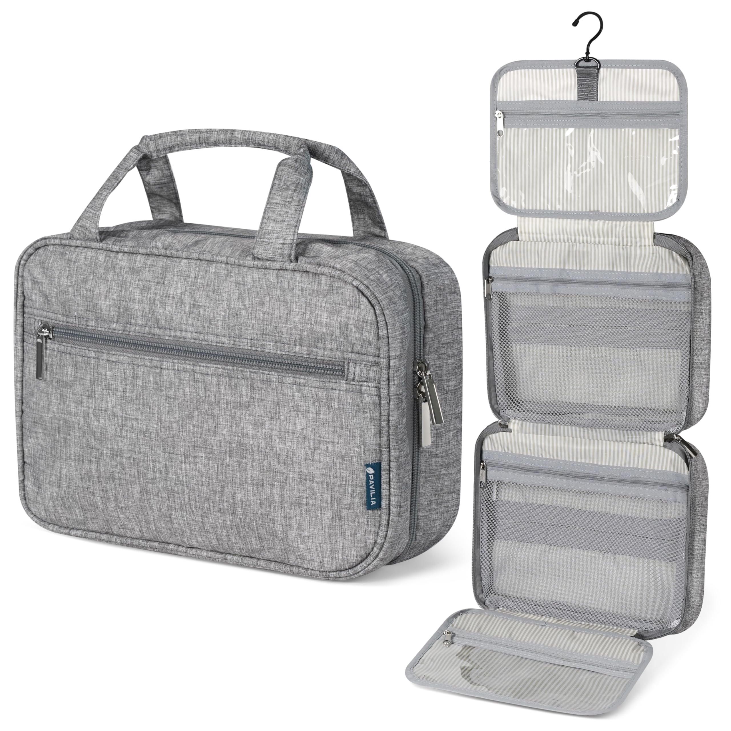 PAVILIA Hanging Toiletry Bag Travel Bag Women Men, Foldable Cosmetic Organizer, Roll up Makeup Bag, Water Resistant Accessories Toiletries, Large