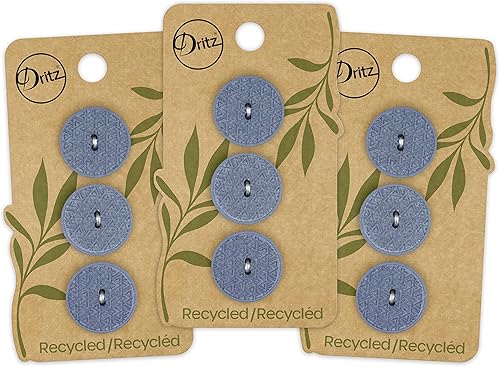Dritz Geométrico redondo, 0.787 in, azul claro, 9 botones de cáñamo reciclado, 0.787 in, 9 unidades