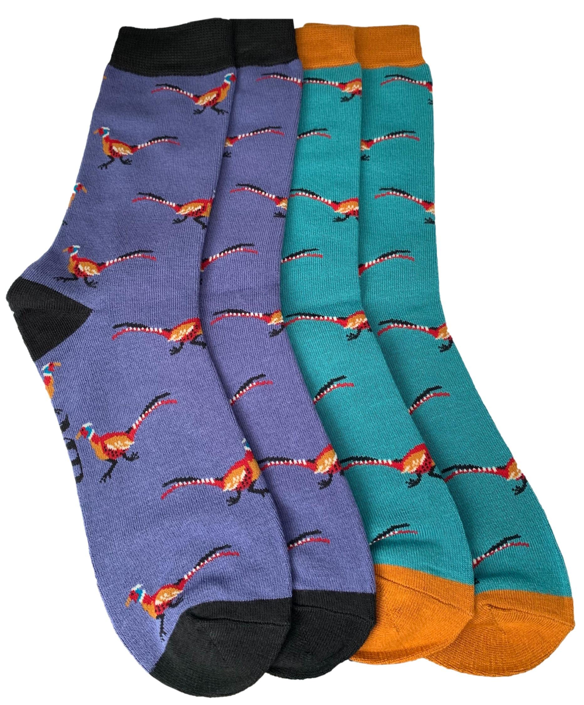 Purple Possum® Mens Pheasant Socks Teal Pheasants Birds Novelty Cotton Bamboo Blend UK 8-12 (Purple and Teal 2 Pair Pack)