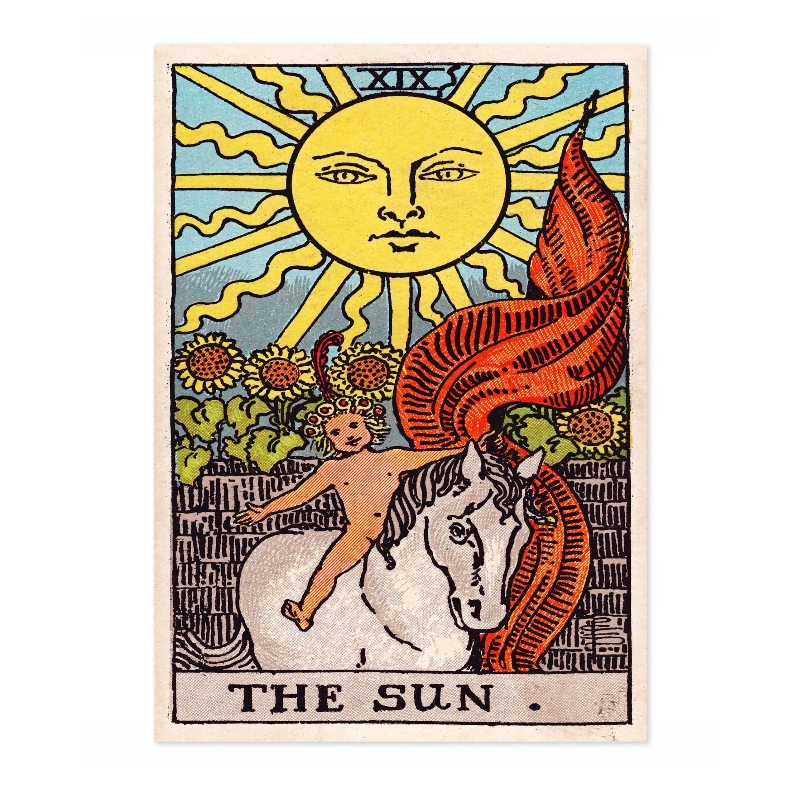 Animato The Sun Vintage Tarot Art Print, Spiritual Wall Art Poster, Retro Mystical Bedroom Home Decor, 50x70cm (Print Only) - 50x70cm โ image 1