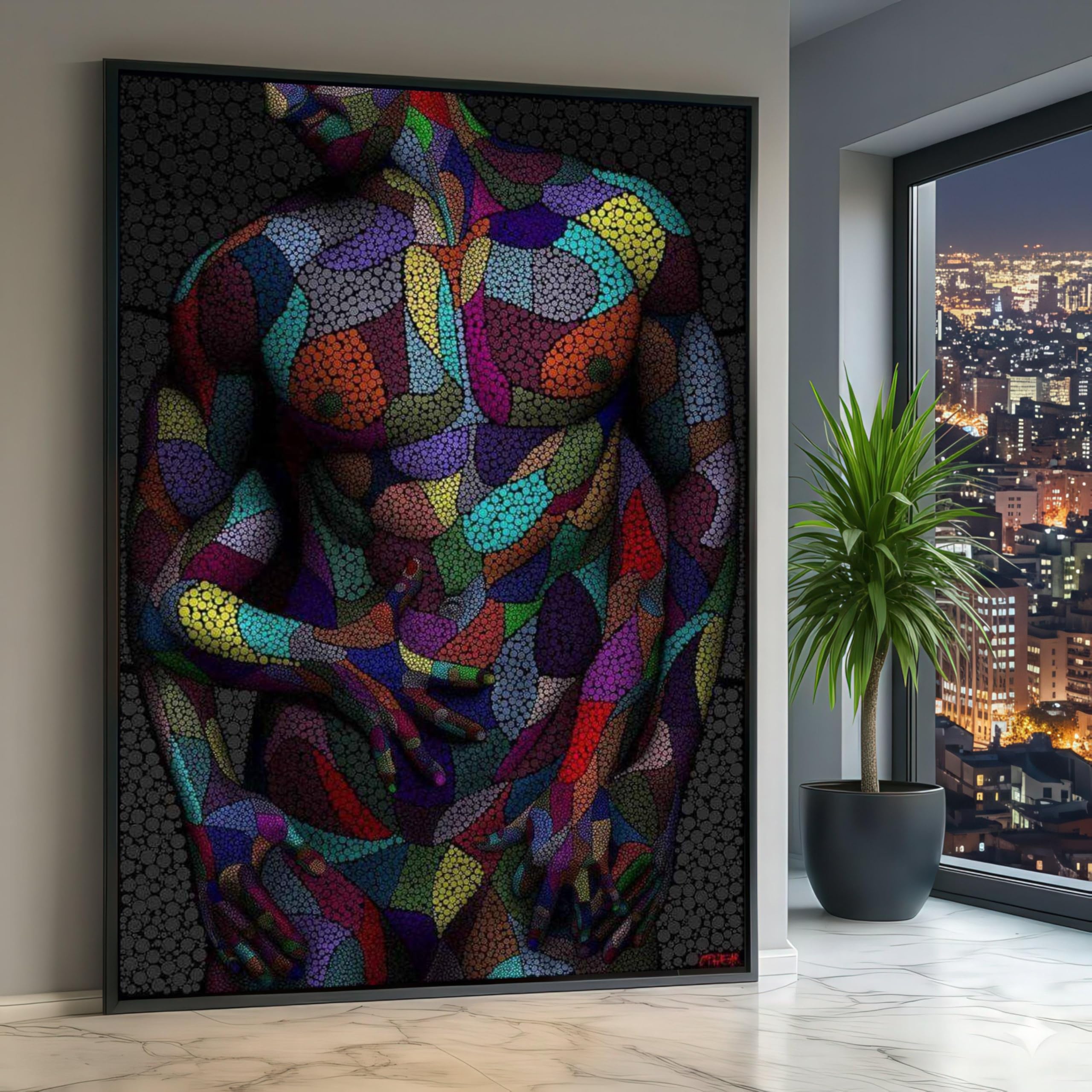 XINBAO Abstract Colorful Mosaic Canvas Wall Art, Figurative Body, Contemporary Decor, Pictures Patterned Canvas, Artistic Home(60x80cm/Frameless)