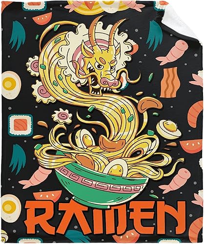 Manta de fideos de dragón Ramen, regalos para niñas, niños, amantes del ramen del dragón, niños, comida divertida, linda felpa de animales de