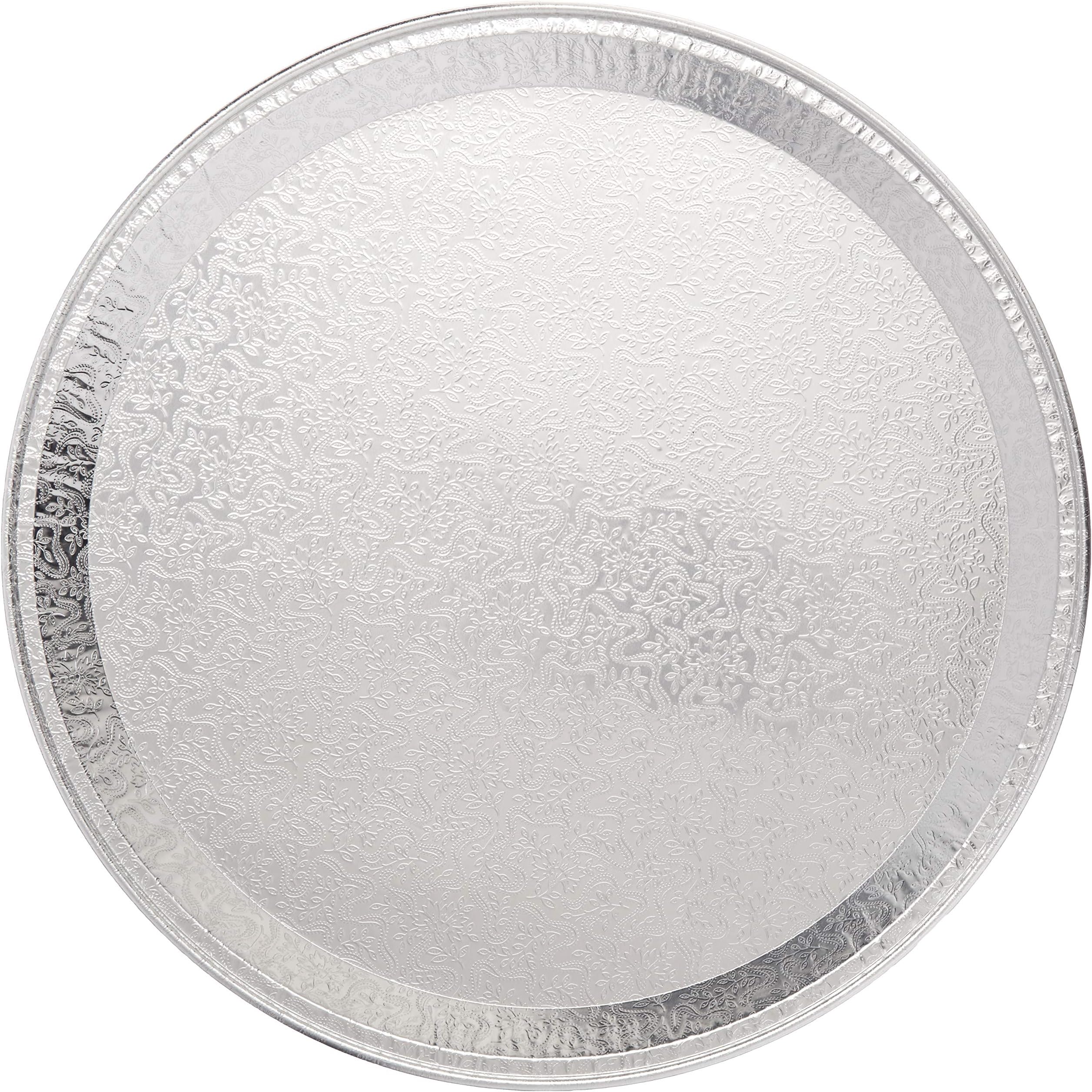 Multi-Pack of 12 Disposable Aluminum 12” Round Flat Serving Trays – Perfect Disposable Tray for Vegetable Platters, Slices of Cake, Cookies, Fruit platters and More – 9/16-inch Raised Sides