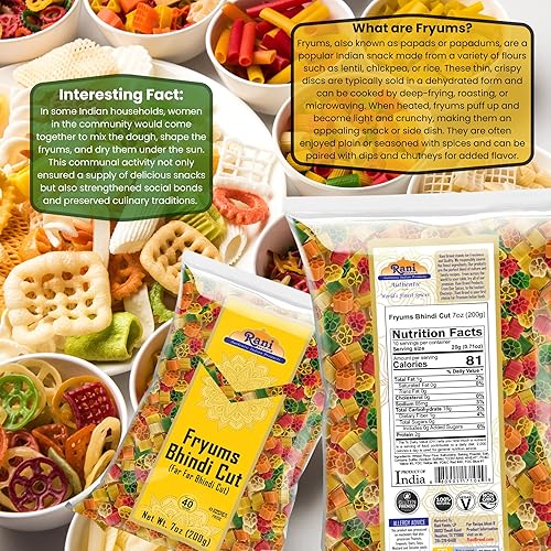 Miniatura 2 de Rani Far Far  Fryums Pellet de trigo y tapioca Forma de Bhindi 7oz 200g  Vegano sin cocinar utilizado para hacer papá bhungra  fritas