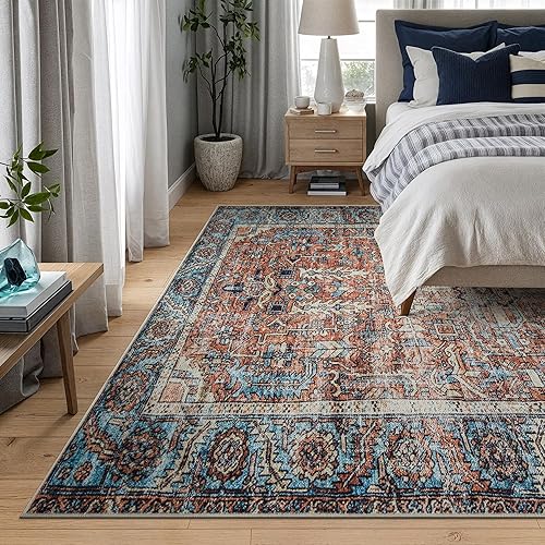 Miniatura 2 de Bloom Rugs - Alfombra lavable, antideslizante, de 2,44 x 3,05 m, color naranjaazul, tradicional, para sala de estar, dormitorio, comedor y cocina -