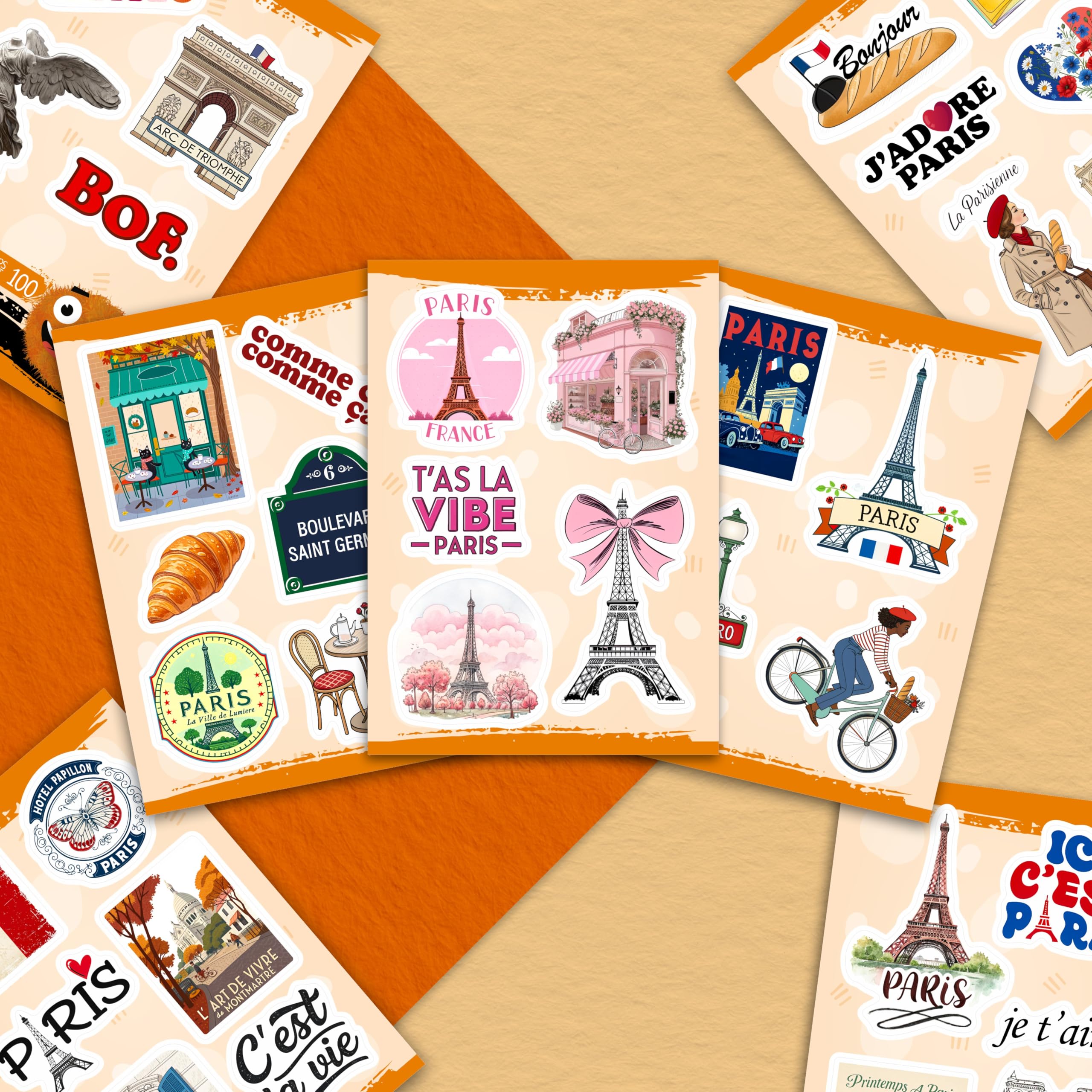 100Pcs French Stickers - Paris France Stickers for Water Bottle, Laptops - Eiffel Tower Decals - Paris Party Supplies - Gift for Women & Men