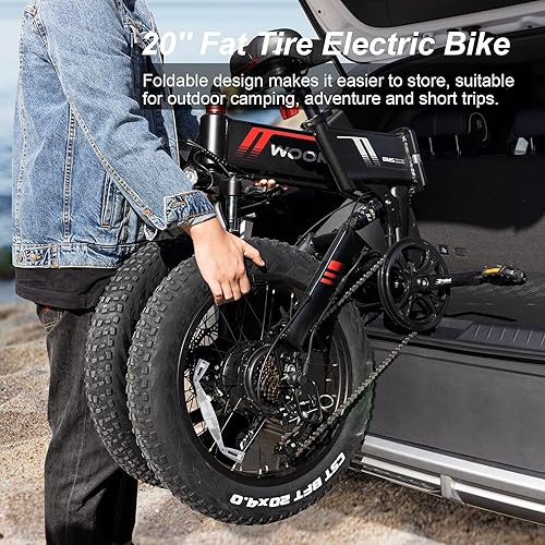 Miniatura 8 de Wooken Bicicleta eléctrica, 20 pulgadas de neumáticos gruesos para adultos, bicicleta eléctrica plegable de 500 W con batería de 48 V 10 Ah,