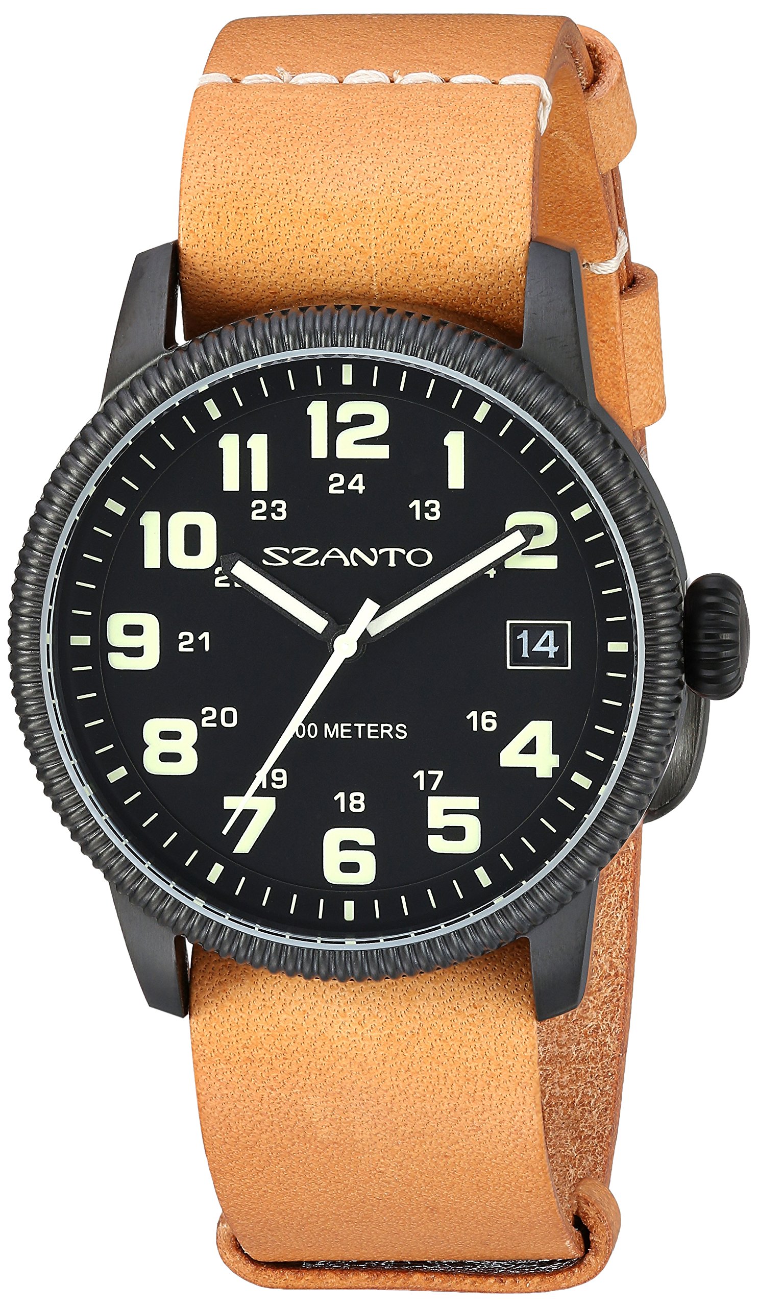 Men's 'Military Field' Quartz Stainless Steel and Leather Casual Watch, Color:Brown (Model: SZ1112)