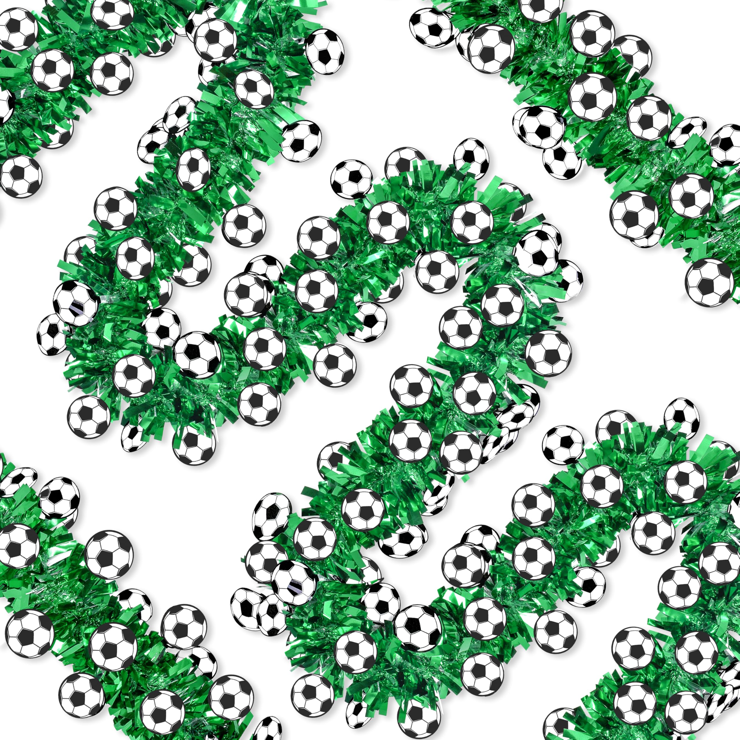 50Ft Soccer Tinsel Garlands, Green Glitter Tinsel Garland with 3D Soccer Cutouts, Metallic Holiday Hanging Streamers for Game Day Party Sports Bar Indoor Outdoor Party Décor