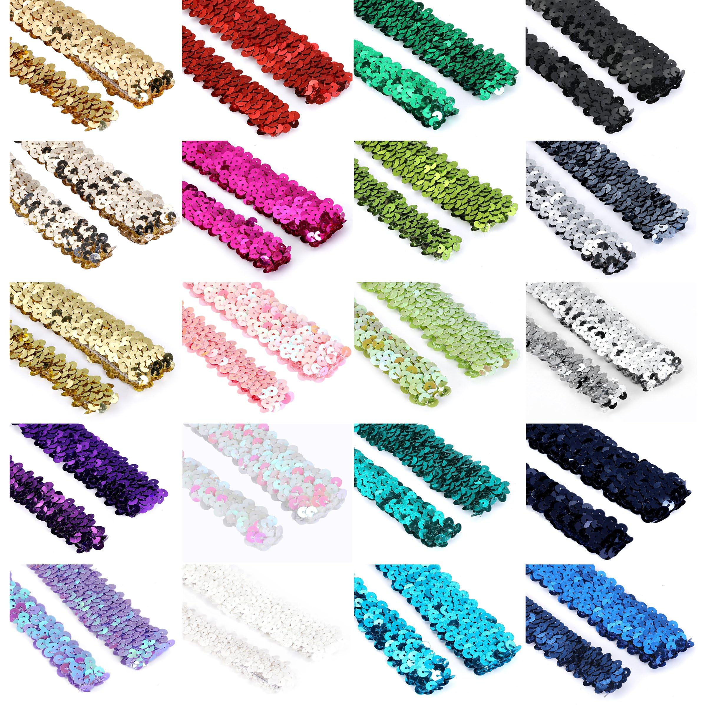 Elasticated Stretch Sequin Trimming 2cm and 3cms Wide 20 Metallic Colors Trim Craft Ribbon for Costume Dressmaking Cocktail Wear,Decoration Embellishment Stretches [Silver, 2 Yard (2 Line)]