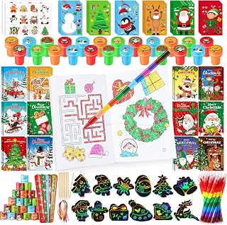 Ben Louis 192Pcs Christmas Party Favors Assortment Set for Kids Xmas Classroom Gift Exchange Prize Stuffer Filler Bulk Christmas Coloring Books for Holiday School Stationery Goodie Bag Supplies