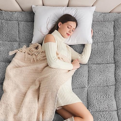 Miniatura 6 de Cymula - Cubrecolchón de tamaño matrimonial, suave sherpa para cama con dolor de espalda, extra grueso, de felpa de lujo, protector de futón con