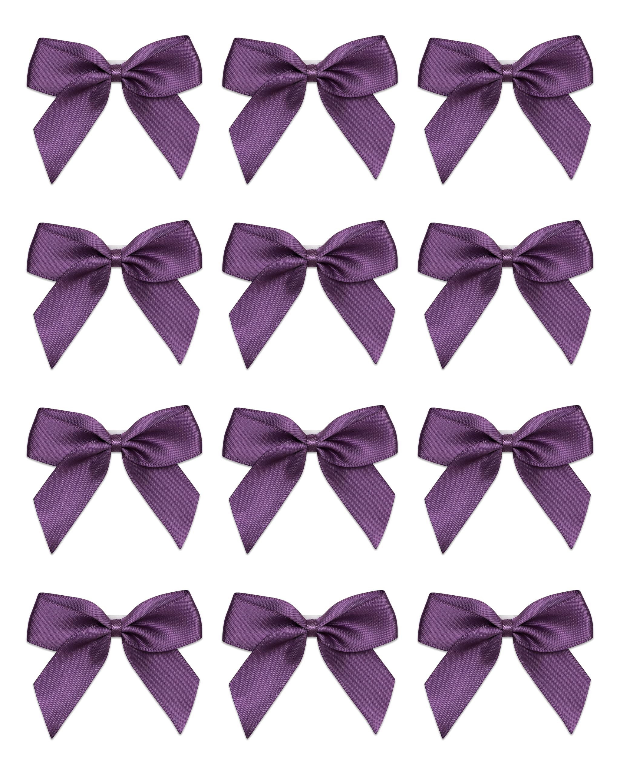 Italian Options Small Satin Ribbon Bows, Self Adhesive Bow Decorations for Crafts, Gift Wrap, Hampers, Hair Bows, Wedding Stationery, Floristry, Christmas, Cakes, Crafting, Amethyst, 24 Pack, 5 cm