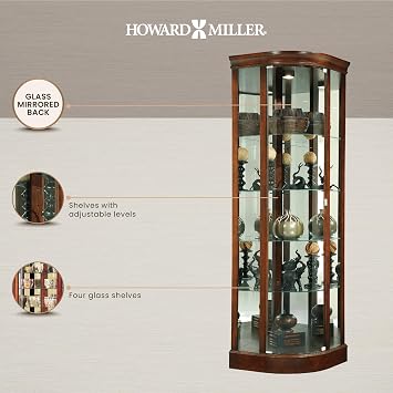 Howard Miller Marlowe Curio Cabinet - Wood Finish Glass Display Cabinet with Lock, 4 Glass Shelves, Display Cabinet with Glass Doors - Lighted Showcase for Living Room Or Dining Room