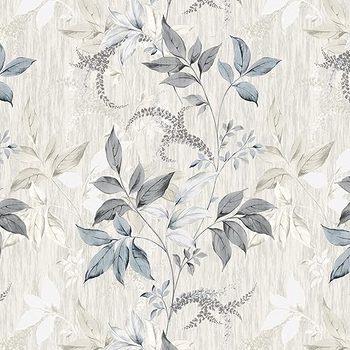 Wallercity Gray Leaf Wallpaper Peel and Stick Floral Leaves Wallpaper 17.5'' x 315'' Vinyl Self Adhesive Watercolor Leaves Wall Paper Removable Plants Leaf Contact Paper for Cabinets Shelf Wall Decor
