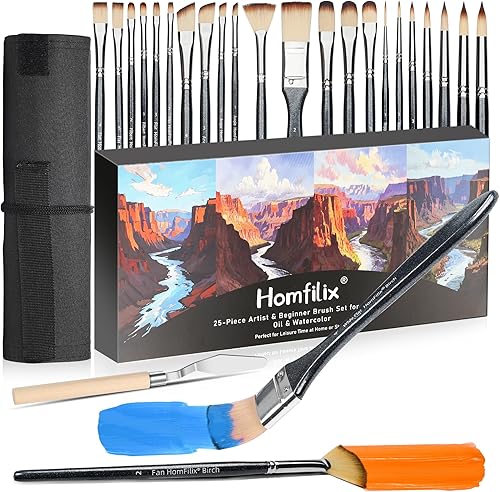 Juego de 25 pinceles de pintura, pinceles de pintura acrílica, suministros de pintura, pinceles de acuarela, incluye plano ancho, plano, filbert,