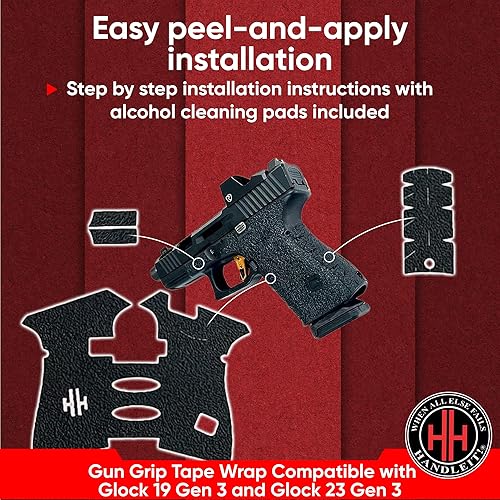 Miniatura 3 de Handleitgrips Cinta de agarre para pistola compatible con Glock 19 Gen 3 y Glock 23 Gen 3 – Cinta de agarre de pistola de papel de lija negra, fácil