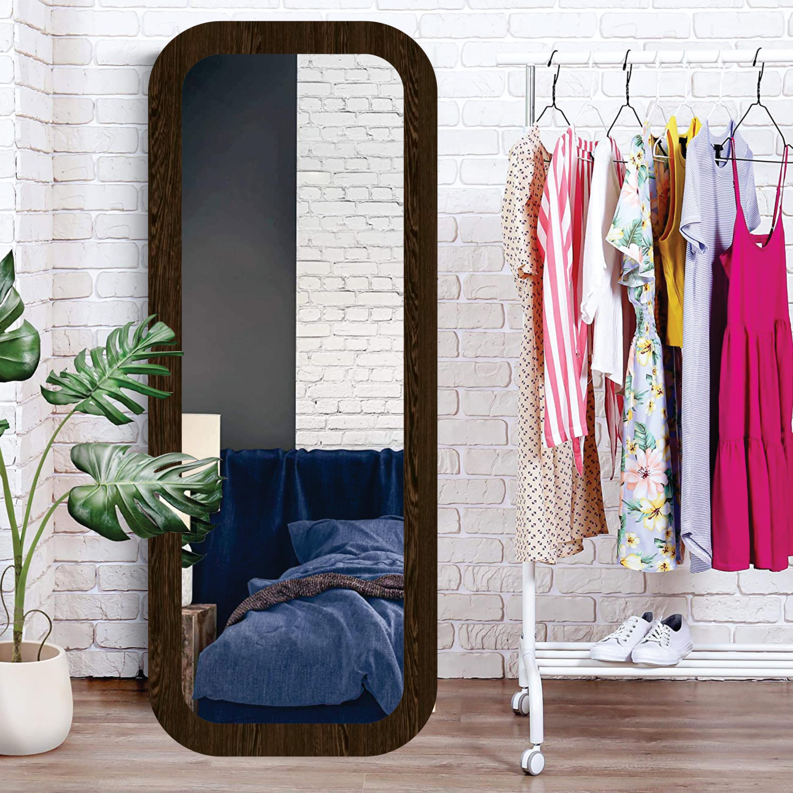 Creative Arts n Frames Round Corner Long Fiber Wood Rectangular Wall Hanging Wall Mount Mirror 15 x 40 inches (Flower Wenge Mirror)