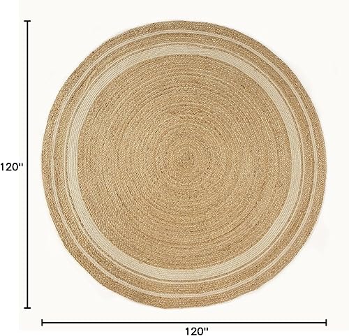Vista 79 de GRUHUM Alfombra tejida a mano de yute redonda de 4 pies, de fibra natural, alfombra bohemia rústica, vintage, trenzada, reversible, ecológica