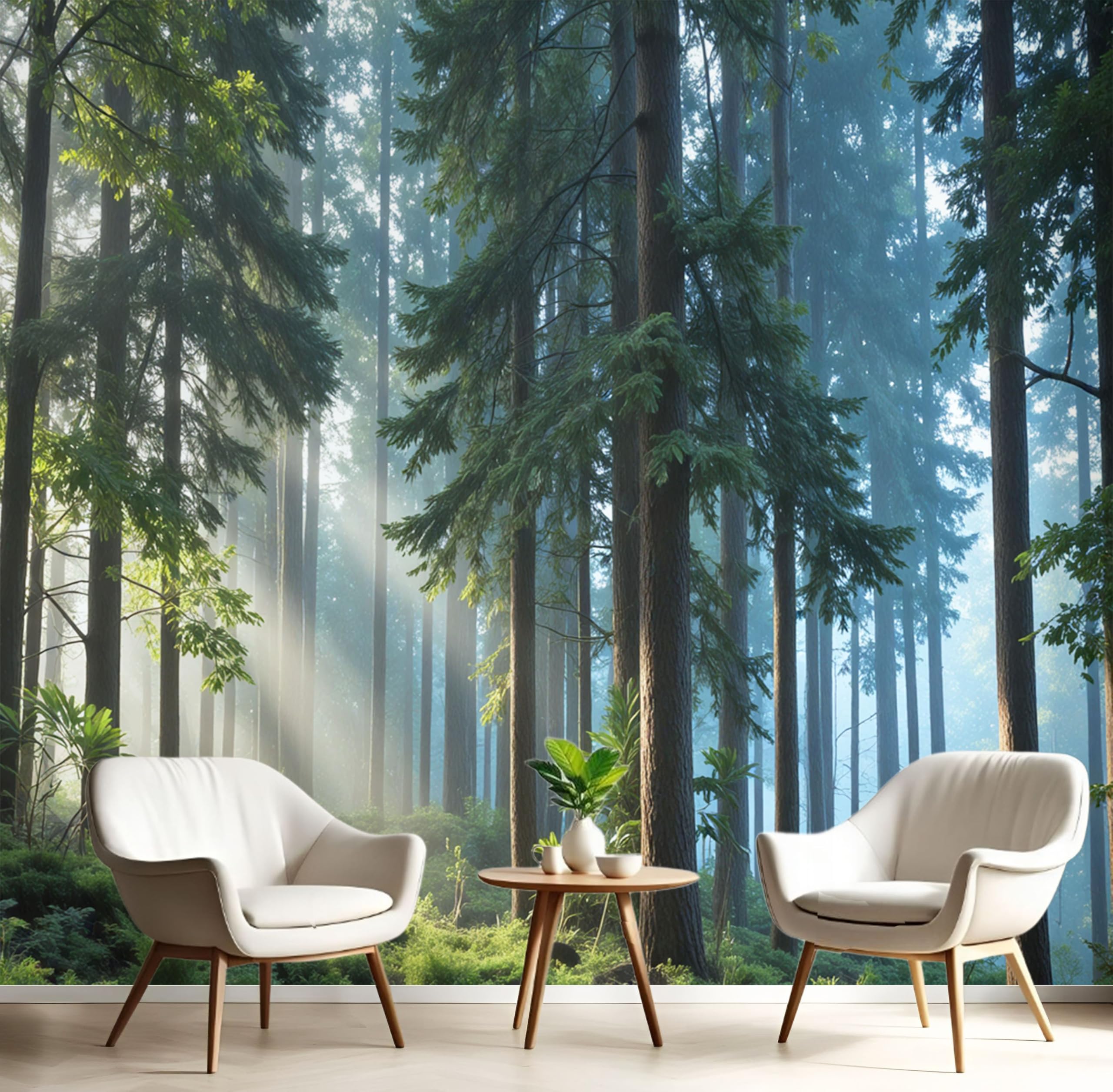 Papier peint panoramique forêt de pins 300x210cm pour agrandir une pièce