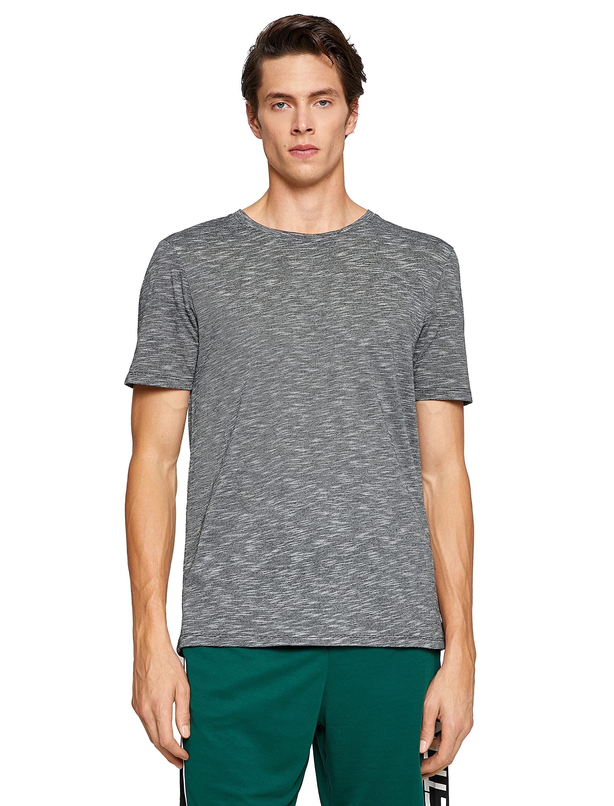 Koton Men's Schwarz (999) Basic Mealy T-Shirt Crew Neck Slim Fit, Medium