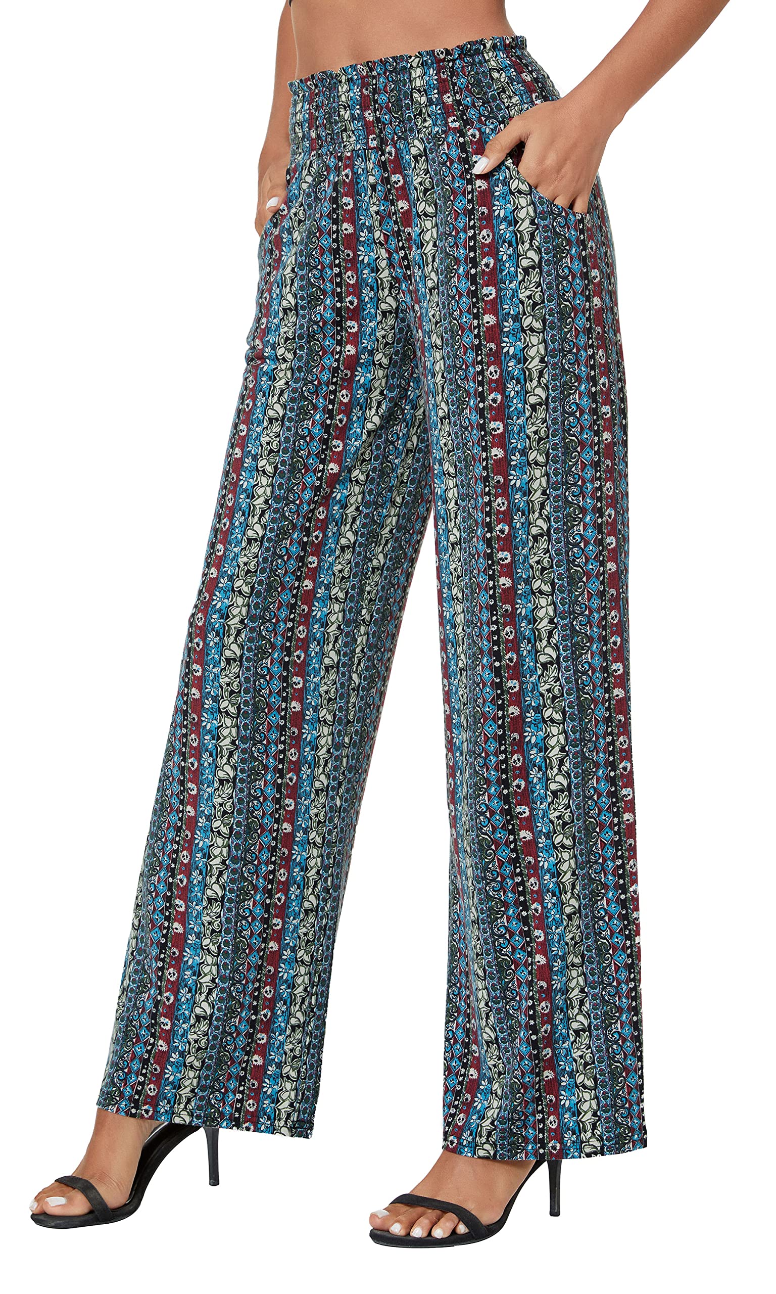 Casual Pierna Recta Boho Yoga Pantalones Cintura Elástica con Bolsillos