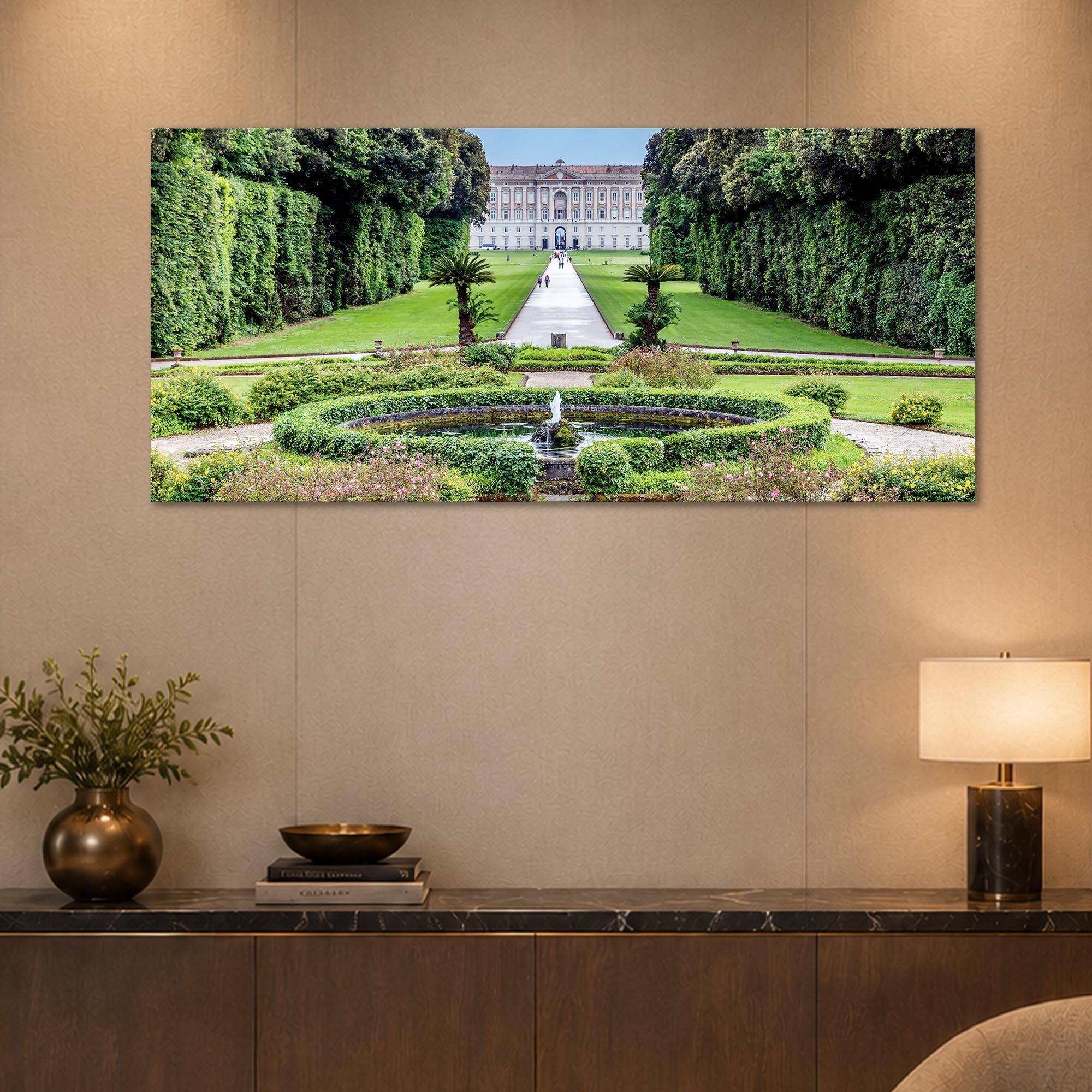 Lupia Quadro Moderno Canvas DEEP 65x143 cm CASERTA - REGGIA GIARDINI | Stampa su tela, telaio legno 3,1 cm, bordo decorato, pronta da appendere per casa hotel ufficio