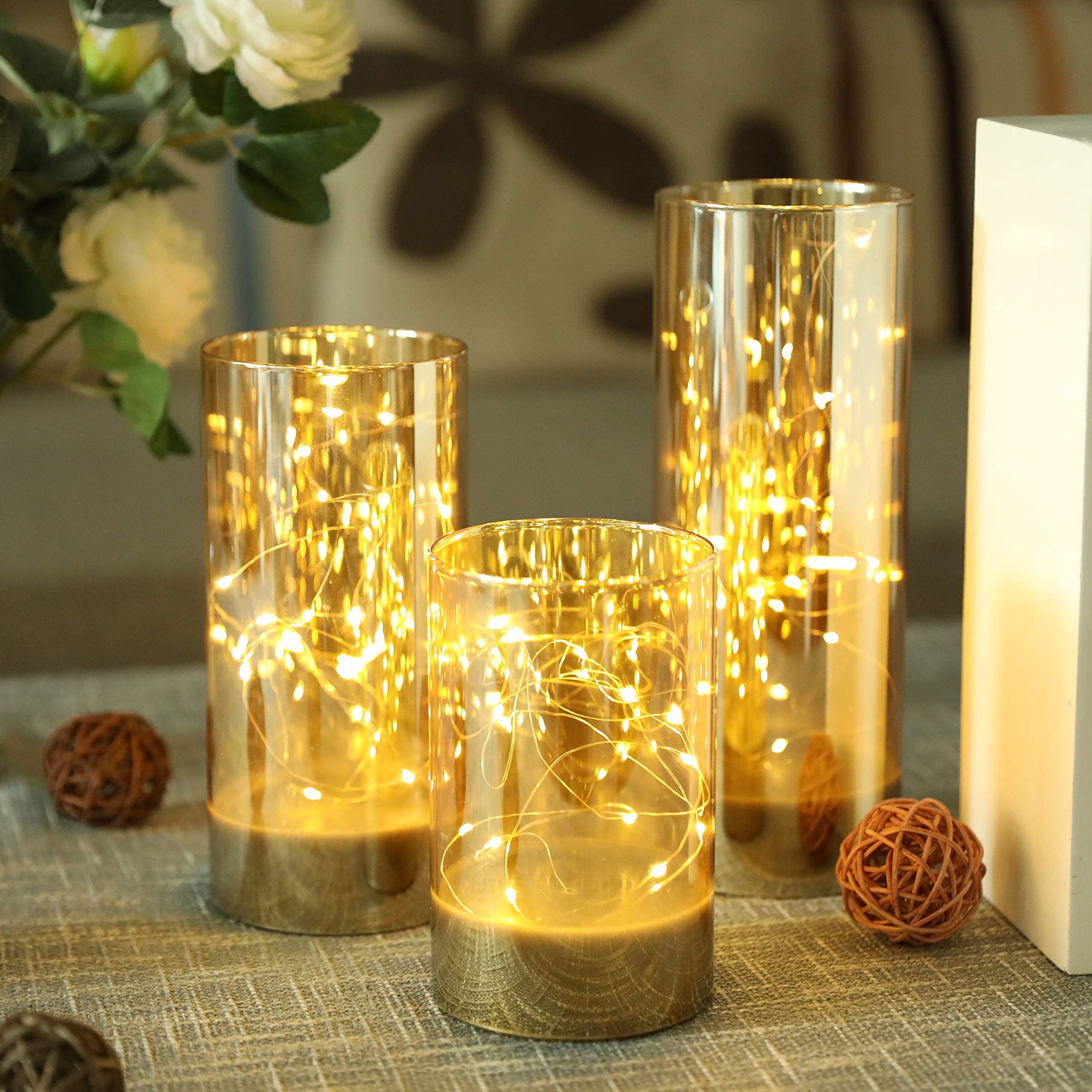VERVENIX LED Glass Flameless Candles with Fairy String Lights, Battery Operated Pillar Lights with Real Wax Flame Effect for Festive Diwali, Wedding & Home Party Decor (Pack of 3, Warm White) (B0DBPC7KD1) Amazon Price History, Amazon Price Tracker