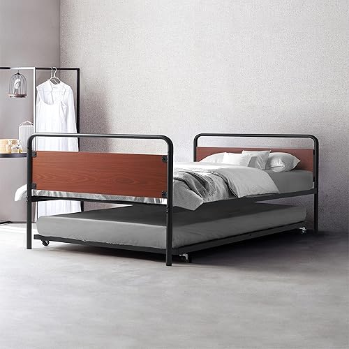 Miniatura 6 de CAPHAUS Marco de sofá cama de metal de esquina redonda con nido, juego de cama individual y nido, base de colchón con soporte de listones de acero y