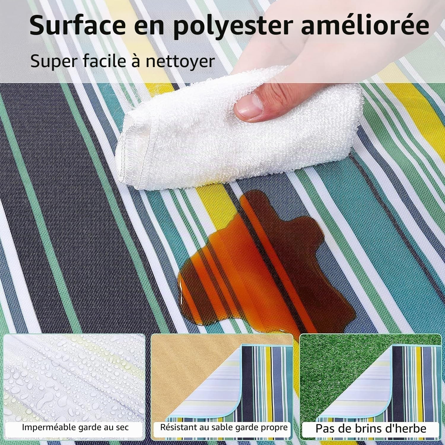 LATERN Grande Couverture de Pique-Nique, 200CM x 200CM Tapis de Pique-Nique Pliable Portatif Double Couche Imperméable Anti-Sable Couverture de Plage pour Plage Parc Camping Randonnée Famille Concerts