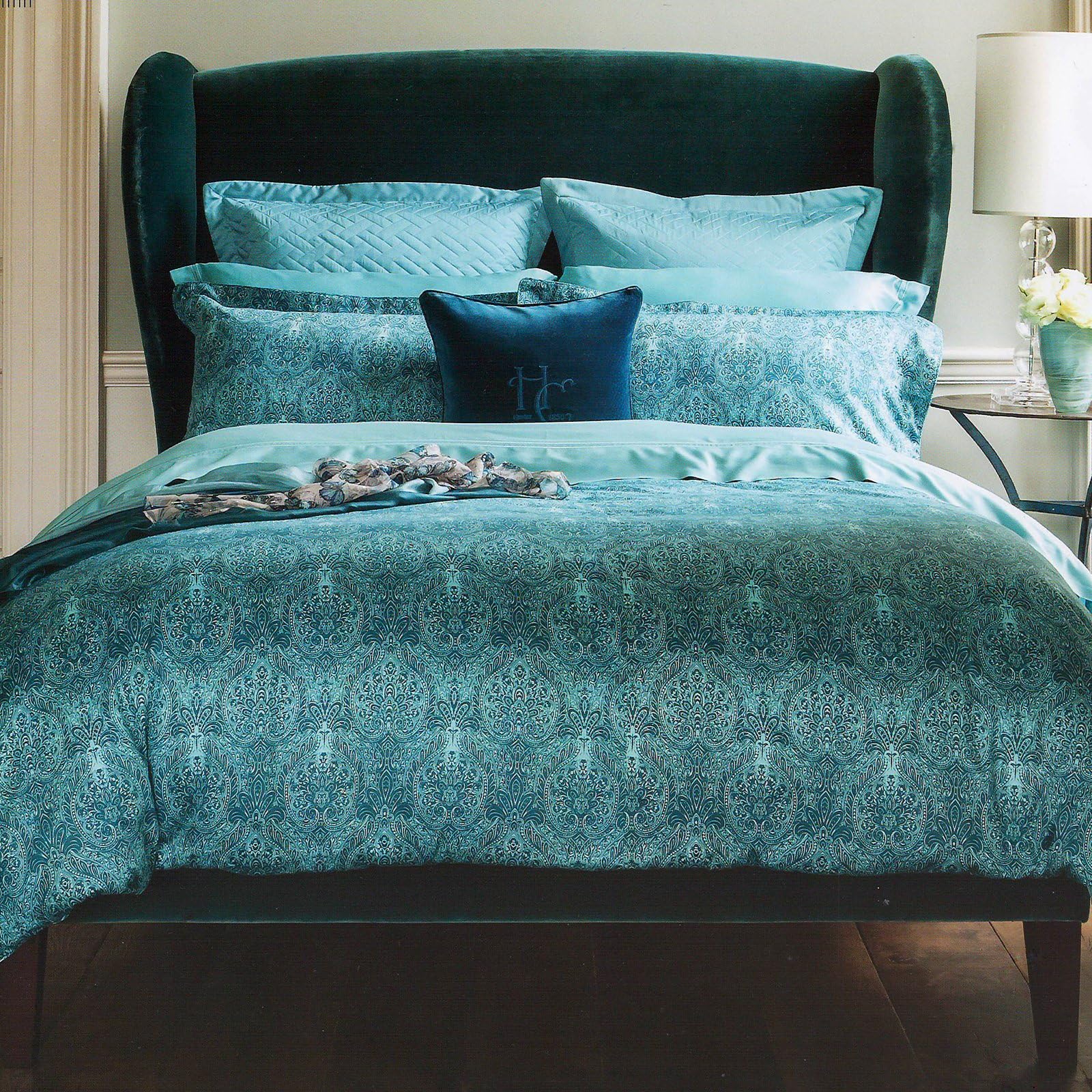 Christy Henry 1850 Alhambra Teal Blue Cotton Double Duvet Quilt Cover Bedding