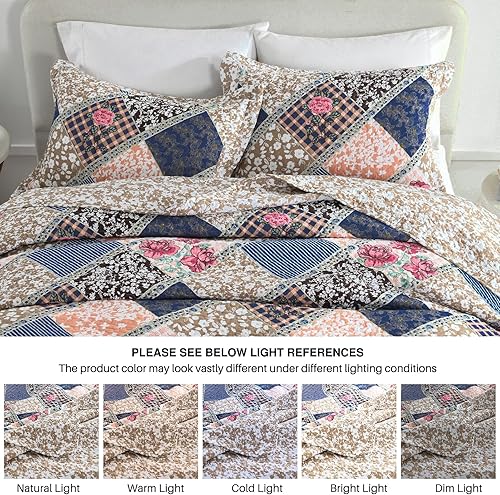 Miniatura 7 de DDUOXIN Colcha floral Queen de 102 x 120 pulgadas, edredón reversible de gran tamaño 100% algodón con 2 fundas de almohada, juego de ropa de cama