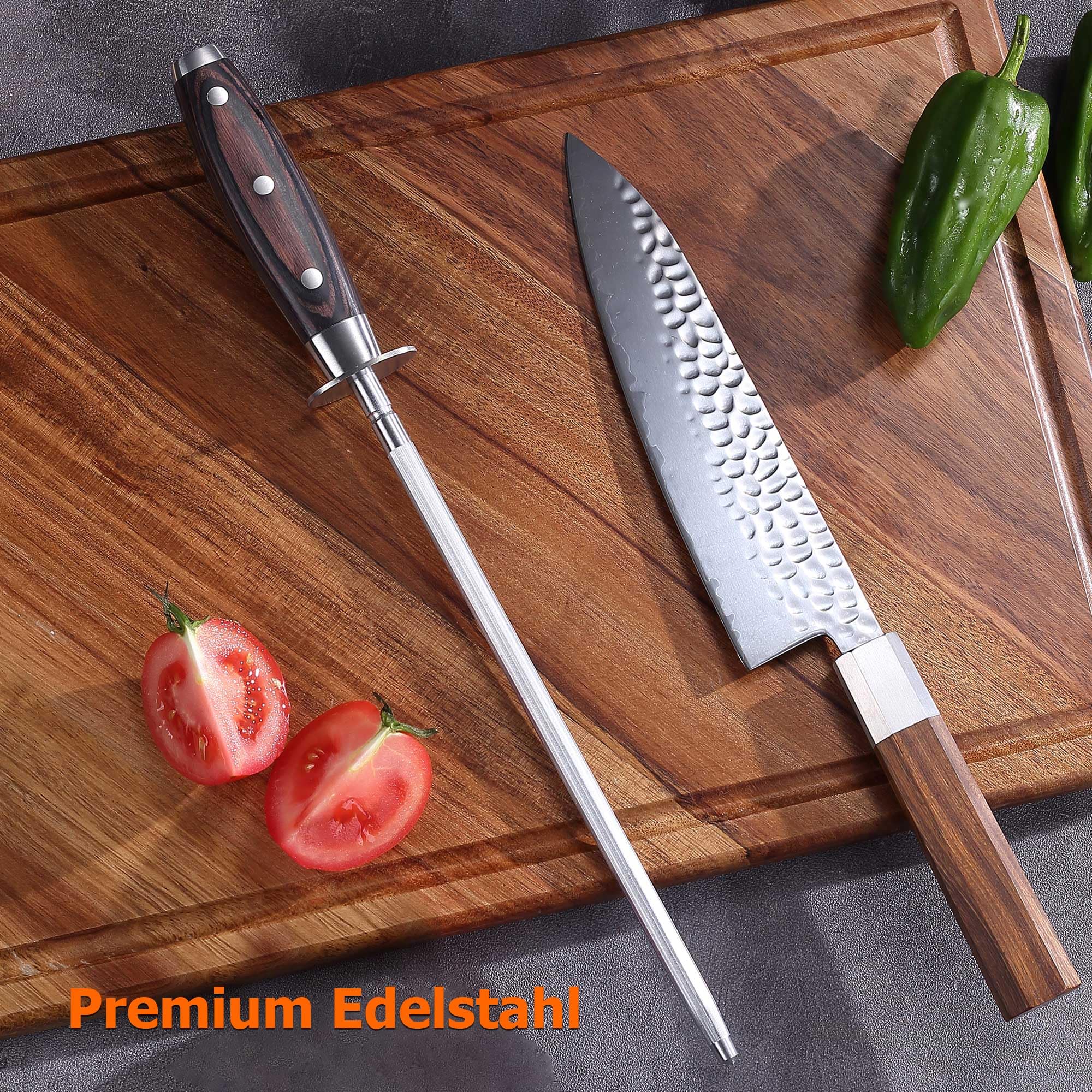 PAUDIN Razor Sharp Acier humide pour couteaux Affûter 25 cm, acier trempé, meuleuse à couteau de haute qualité avec poignée en bois ergonomique pour des anneaux précis et une netteté longue durée