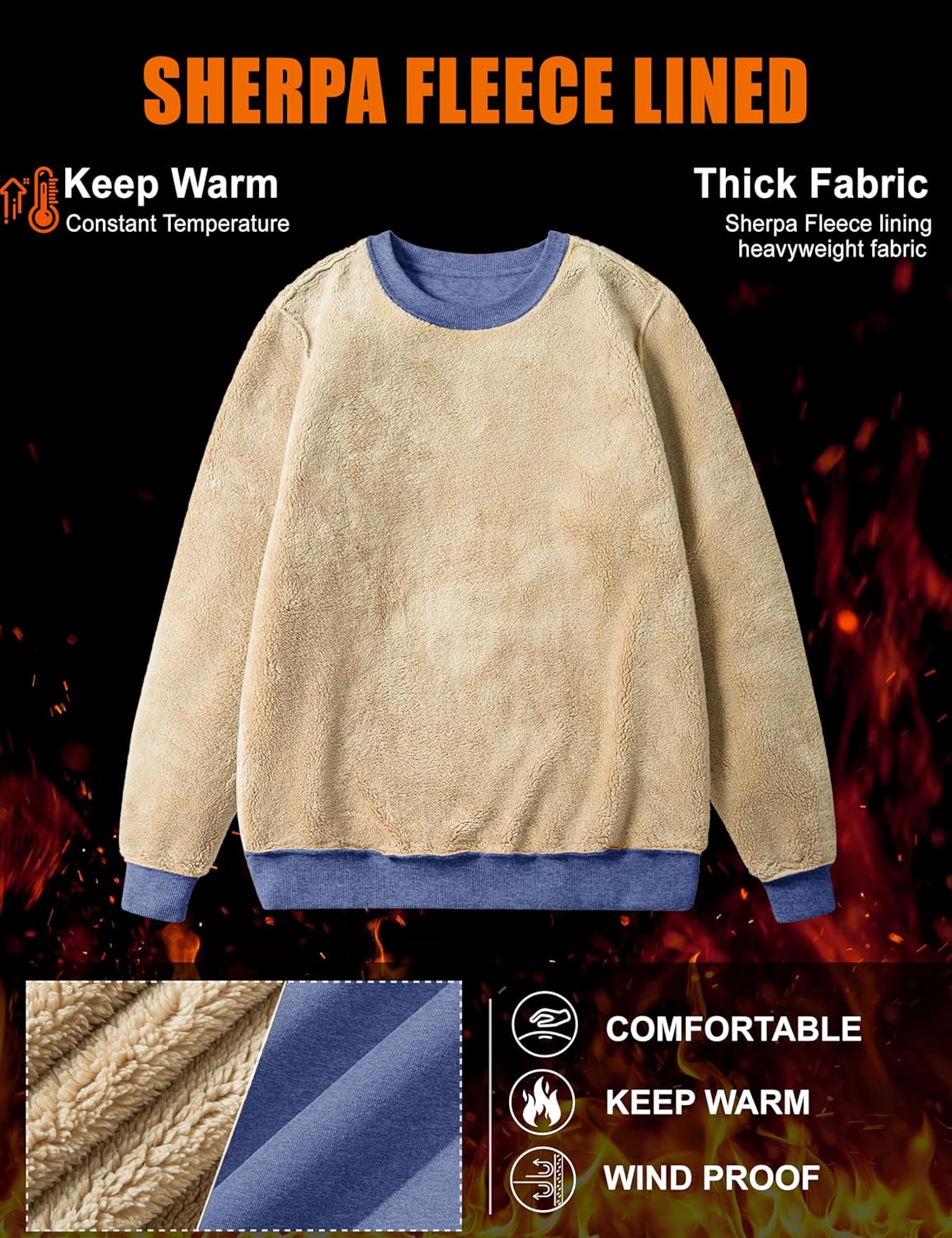 MAGCOMSEN Women's Sherpa Lined Sweatshirts Thermal Casual Crewneck Fleece Pullover Winter Warm Thick Tops - Image 4