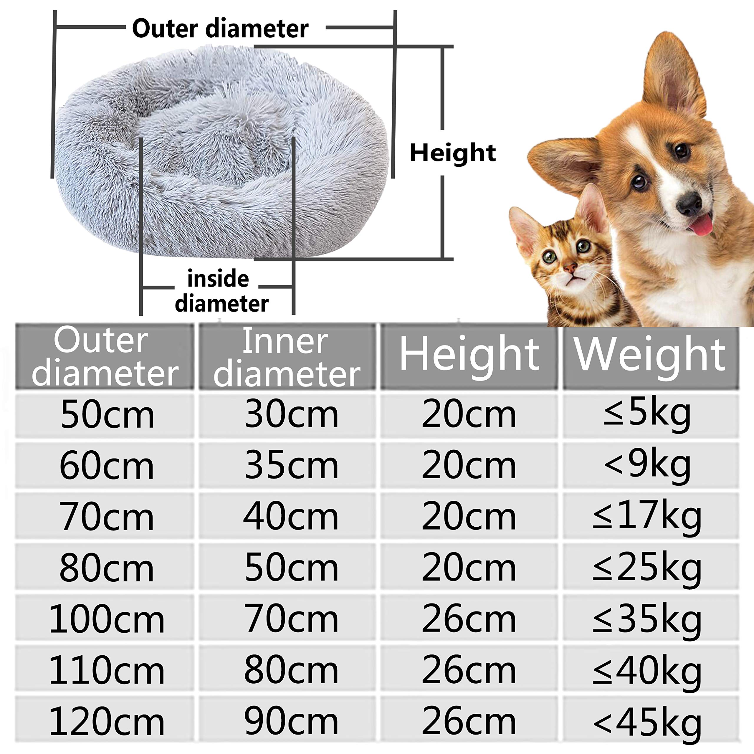 Haustierbett für Katzen und Hunde Rundes Plüsch Hundebett Katzenbett in Doughnut-Form, hundebetten für mittlere Hunde hellgrau, weich waschbar für Mittelgroße Hunde Katzen - Ø 80cm