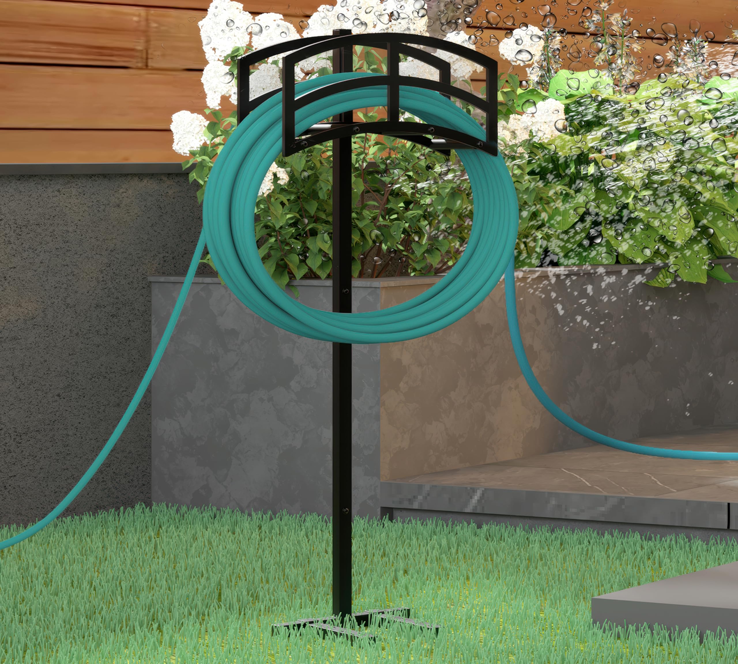 Kingson Freistehender Gartenschlauchhalter, robuster Metall-Wasserschlauchhalter-Aufbewahrungsständer, fasst 45,7 m Schlauch für Außenbereich, Terrasse, Rasen und Hof, Schwarz