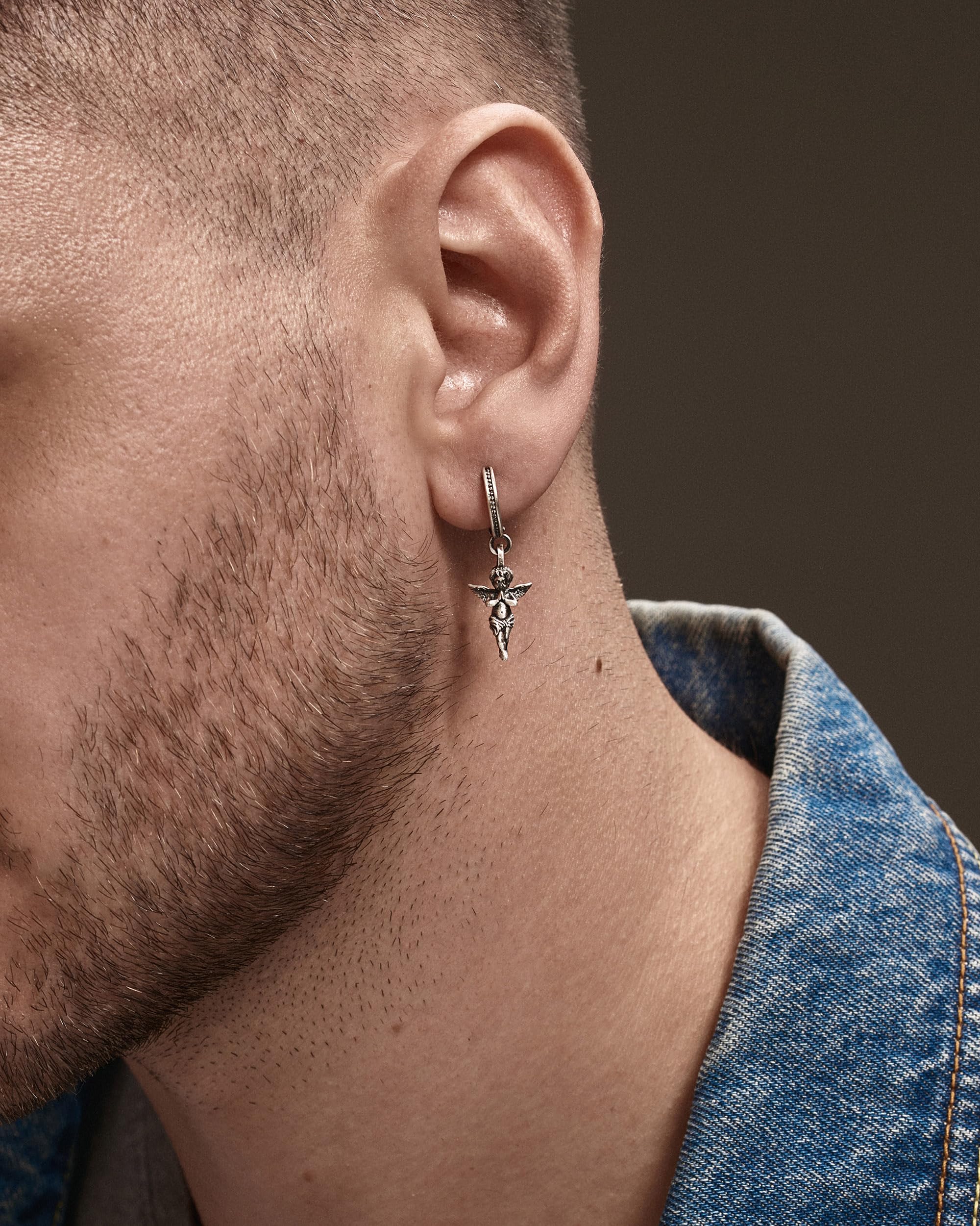 Orecchini in argento 925 con angelo della luce, piccoli orecchini a cerchio per uomo e donna, altezza 3,1 cm, eleganti orecchini a cerchio con ciondolo, gioielli regalo per uomini e donne,