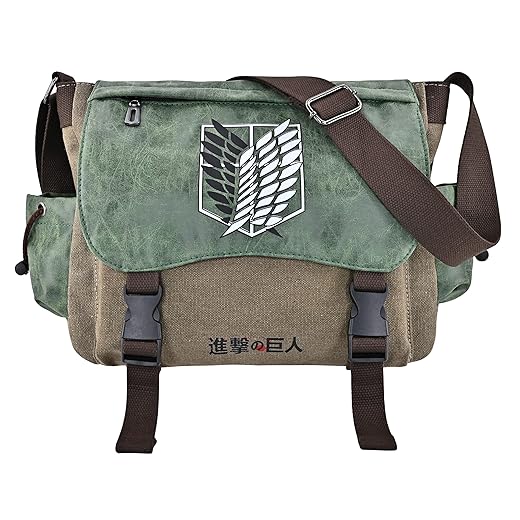 Roffatide Anime Attack on Titan Messenger Bag Crossbody Bag Survey Corps Canvas Shoulder Bag Flap Synthetic Leather Satchel School Bag